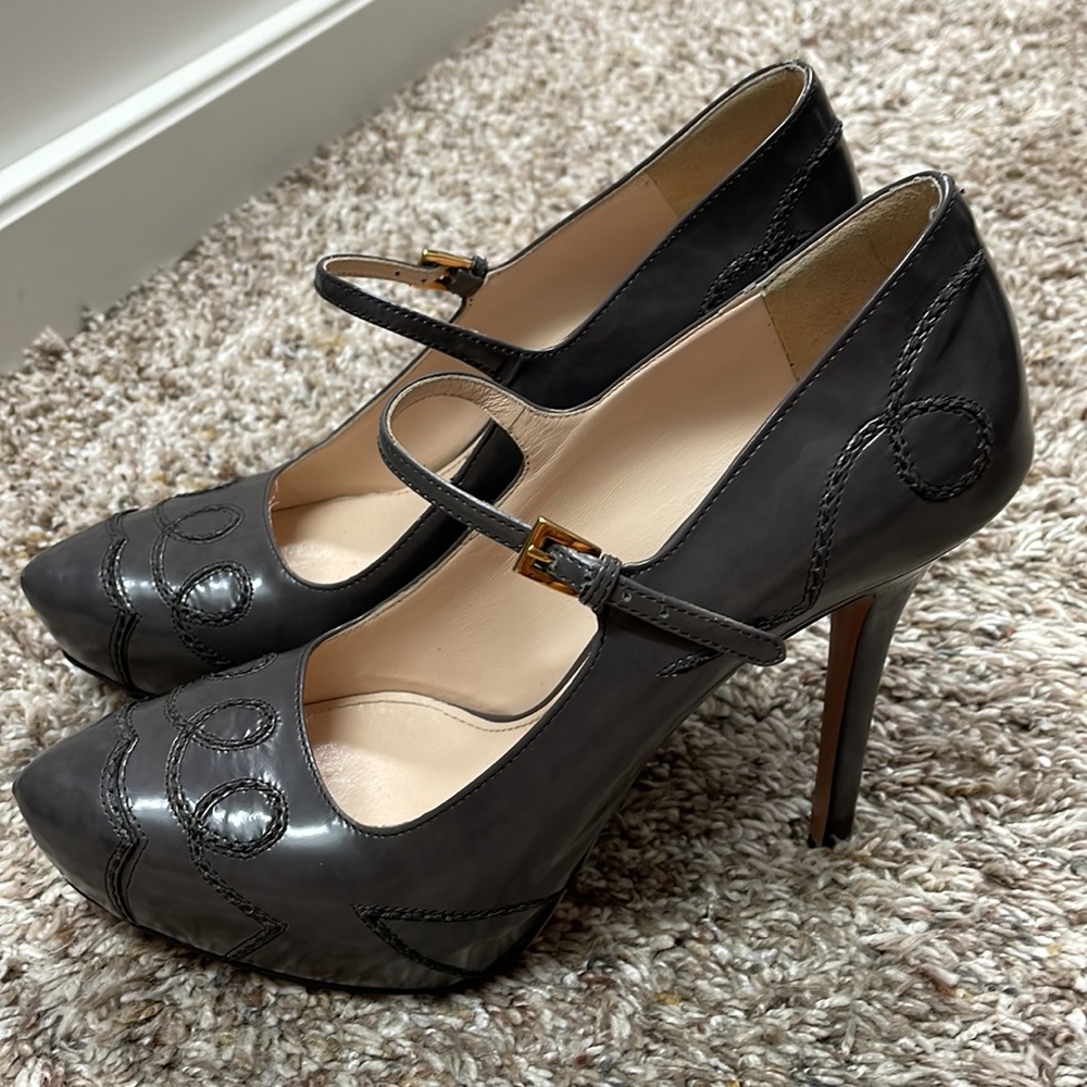 Prada Embroidered Leather Mary Jane’s